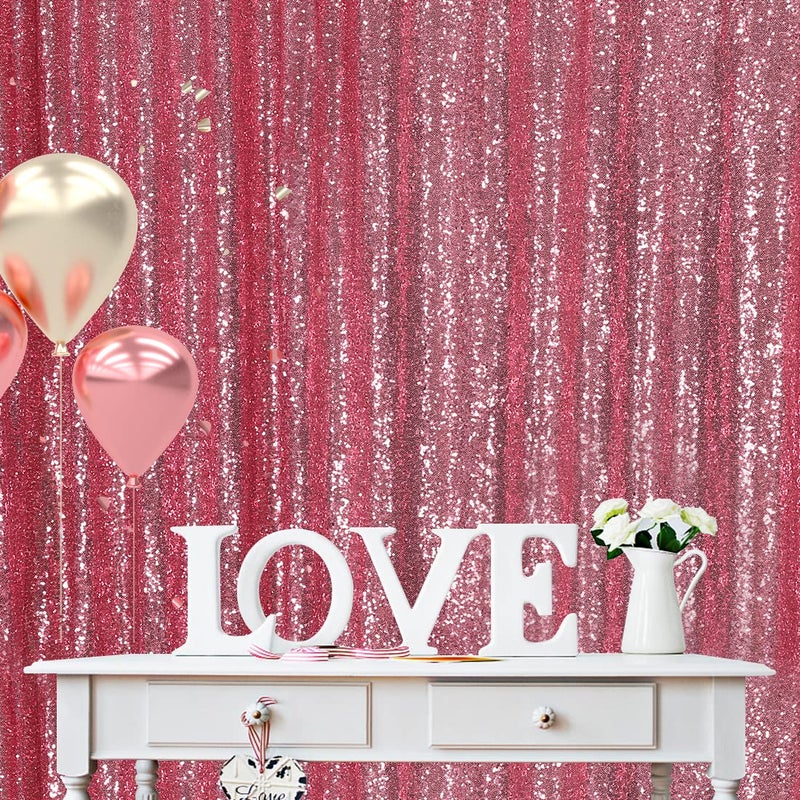 SquarePie Sequin Backdrop Background for Glitter Curtain Party 10FT x 10FT Fuchsia Pink - Image 2